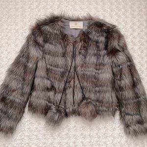 Ramy Brook Krissy Jacket Grey Faux Fur Pom Pom Detail